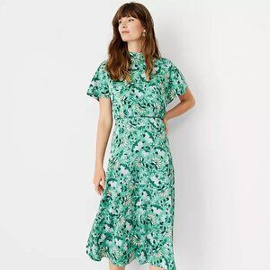 Ann Taylor Petite Floral Mock Neck Midi Dress/ 12P